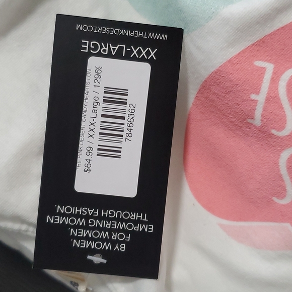 Pink Desert Candy Hearts Long Sleeve Top in White, XXXL - Picture 2 of 2